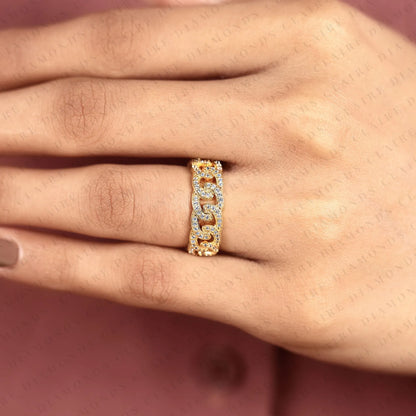 0.67 TCW Round Lab Grown Diamond Band Gold Scroll Design Wedding Band Intricate Diamond Anniversary Band