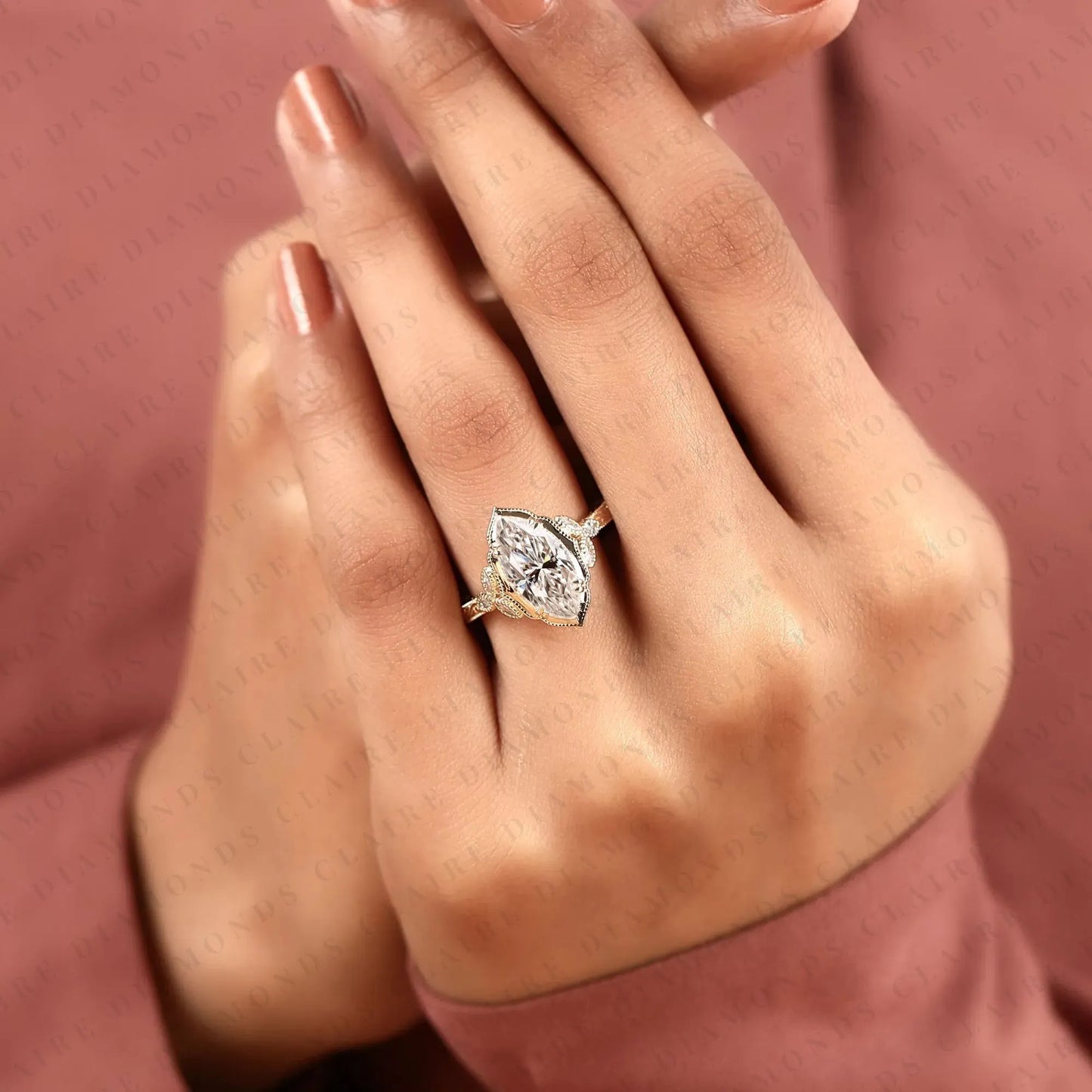 vintage marquise cut lab grown diamond engagement ring in art deco inspired promise ring