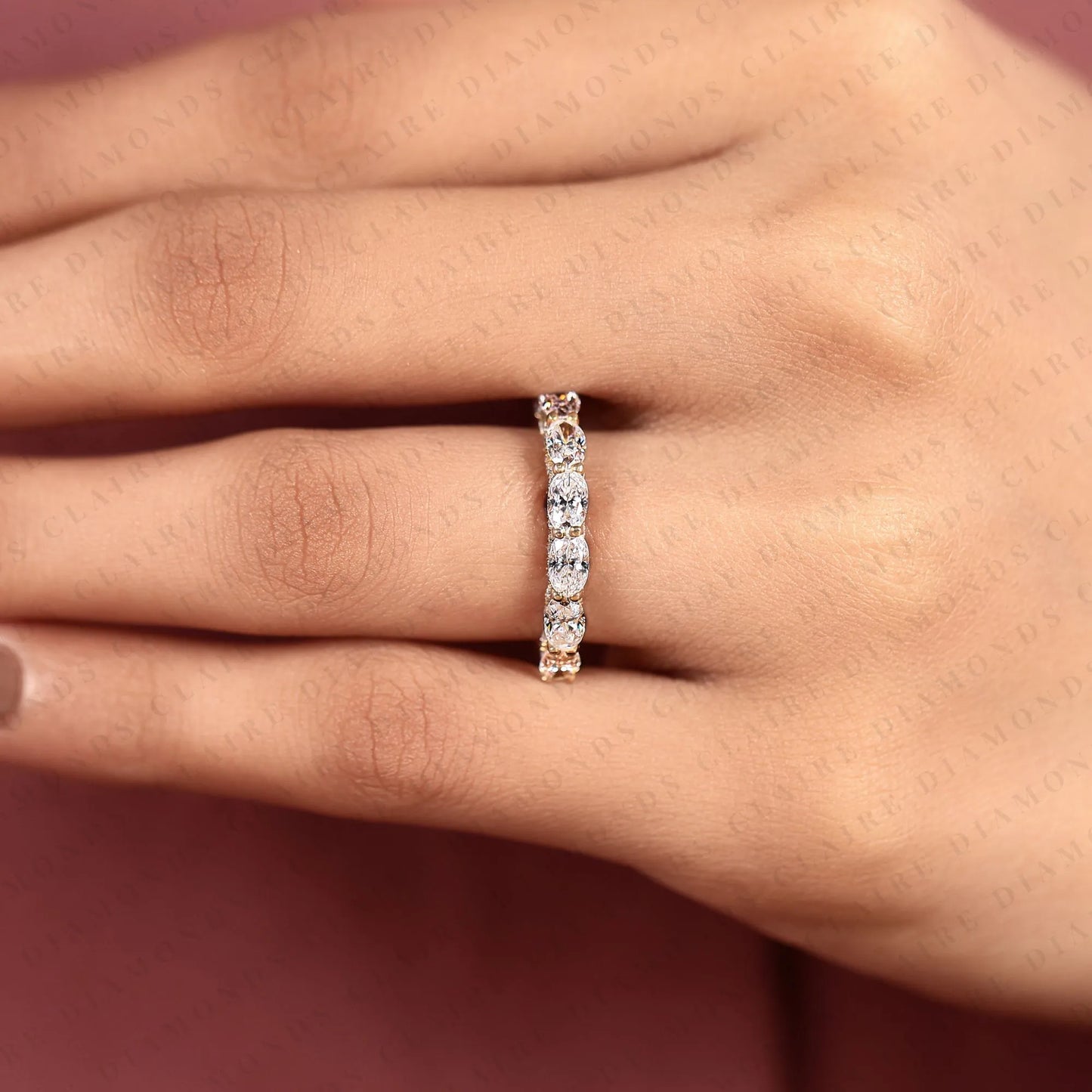 1.88 tcw oval cut lab grown diamond band eternity wedding elegant stackable hiddend halo round bridal band