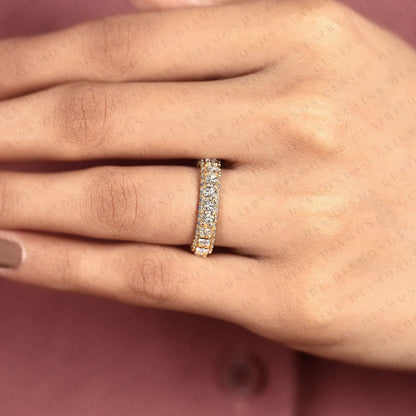 2.85 TCW Round Cut Moissanite Diamond Eternity Band Gold Wedding Ring Inspired Stackable Bridal Band