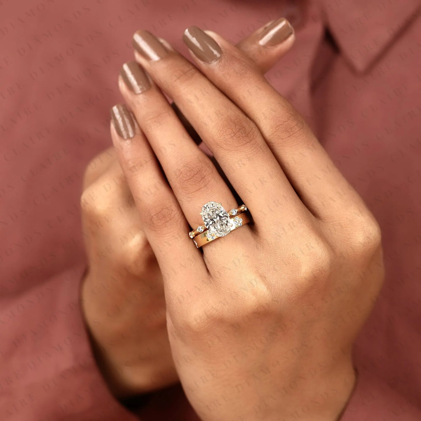 oval cut lab grown diamond engagement ring set floral accent vintage inspired diamond ring
