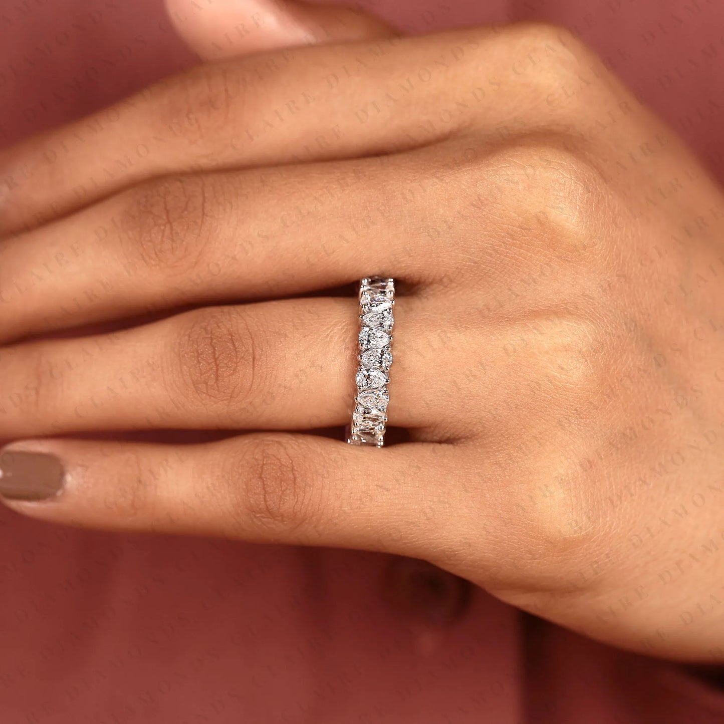 3.50 tcw pear cut lab grown diamond band eternity wedding stackable band elegant anniversary & bridal jewelry