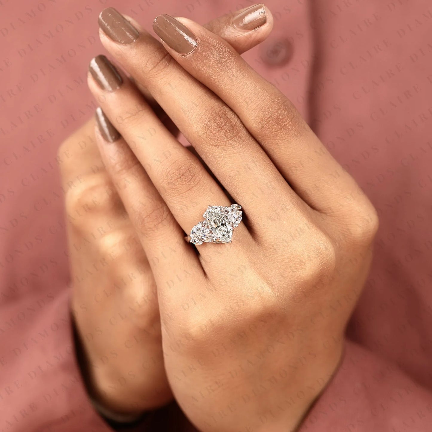 marquise cut lab grown diamond engagement ring vintage floral cluster ring white gold wedding ring unique anniversary ring for women igi certified bridal jewelry.