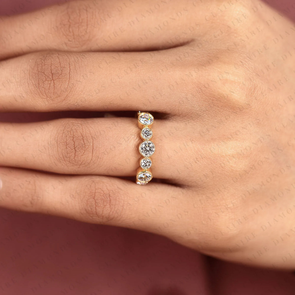 1.15 tcw round cut moissanite diamond bezel band vintage inspired gold diamond wedding ring elegant  half eternity band for women