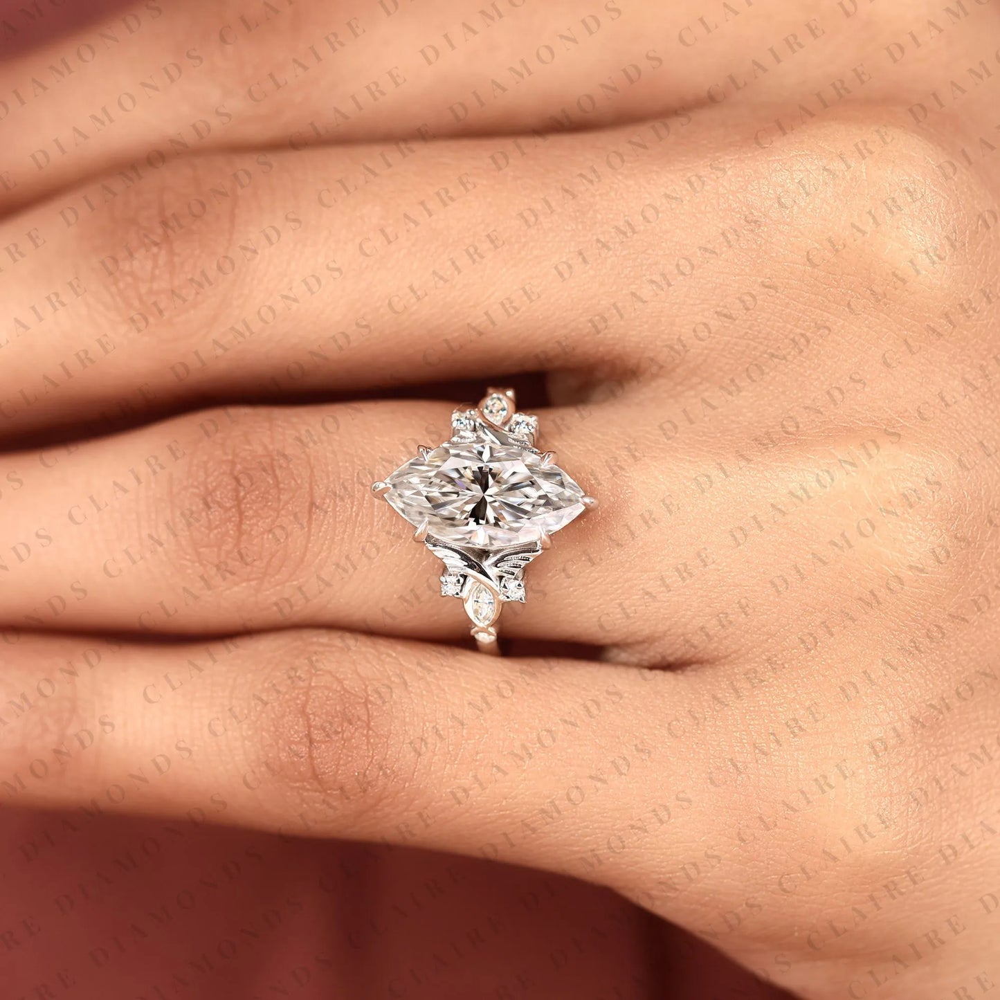marquise cut moissanite diamond engagement ring nature inspired floral ring vintage leaf wedding ring unique proposal ring