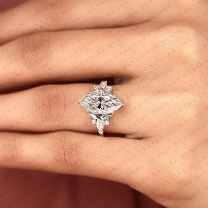 Marquise Cut Moissanite Diamond Engagement Ring Nature Inspired Floral Ring Vintage Leaf Wedding Ring Unique Proposal Ring