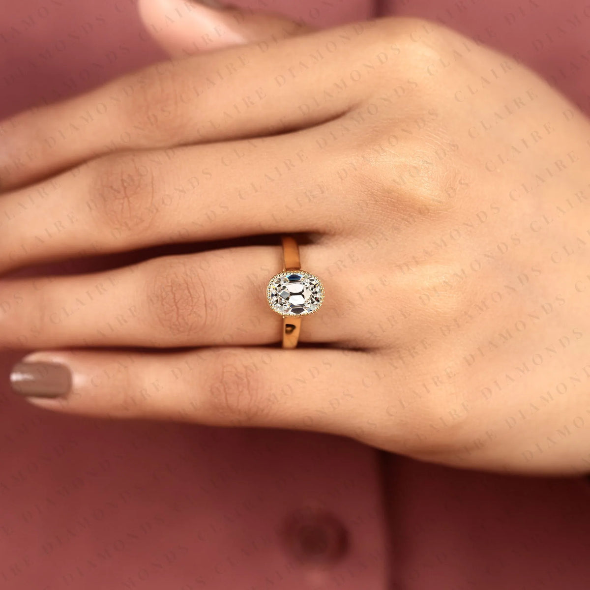 old mine elongated cushion cut lab grown diamond engagement ring milgrain bezel setting vintage inspired solitaire bridal ring