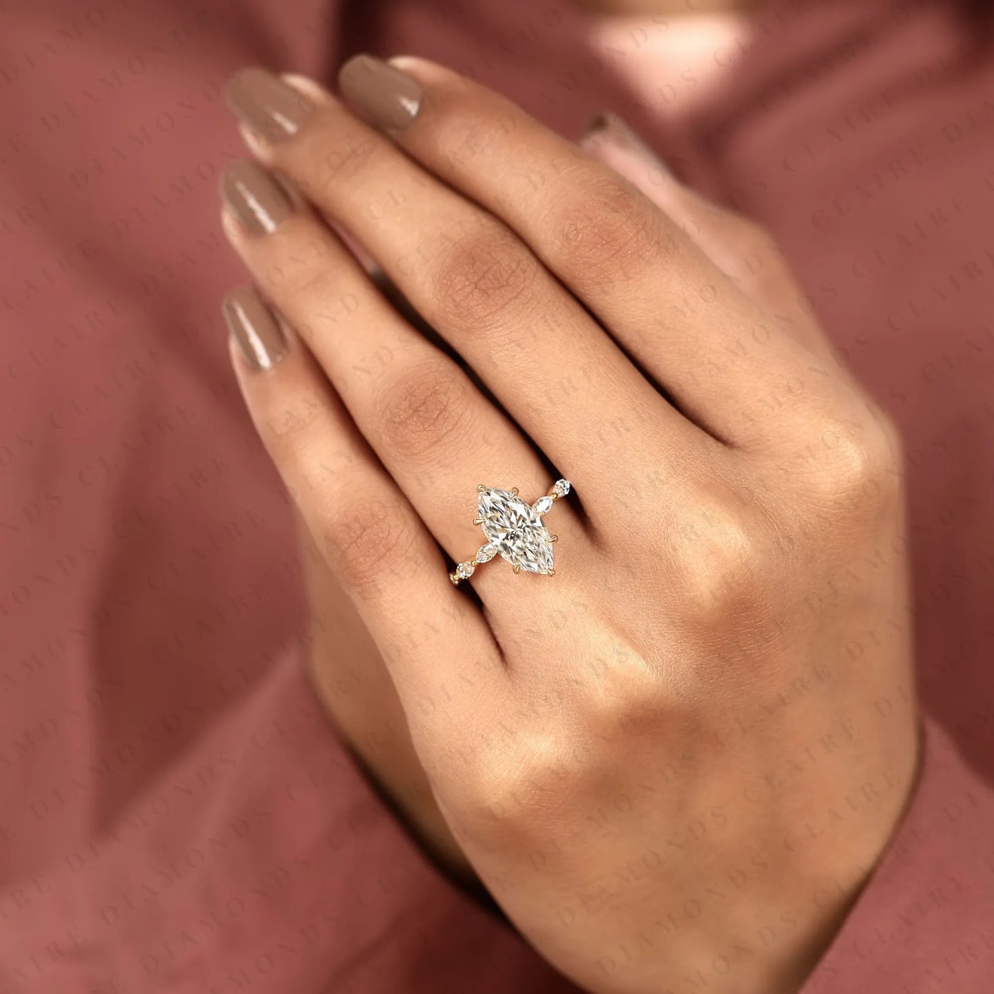 marquise cut moissanite diamond engagement ring yellow gold side stone ring anniversary ring.
