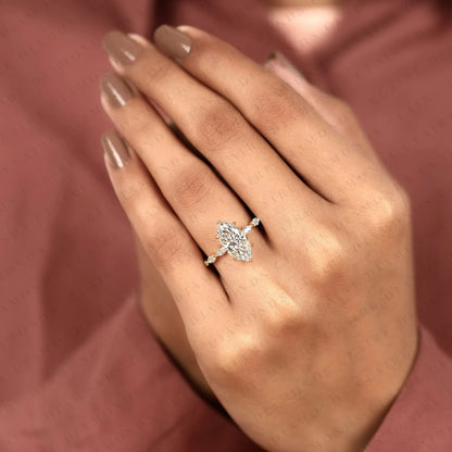 Marquise Cut Moissanite Diamond Engagement Ring Yellow Gold Side Stone Ring Anniversary Ring.