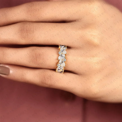 4.00 TCW Pear & Round Cut Lab Grown Diamond Wedding Floral Cluster Eternity Band Vintage Inspired Bridal Jewelry