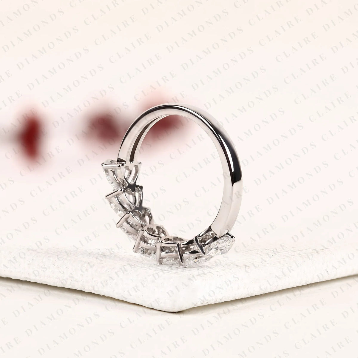 2.10 tcw heart cut moissanite diamond half eternity band romantic wedding unique stackable bridal band elegant fine jewelry