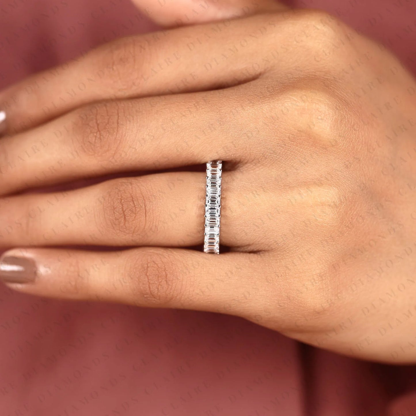 3.84 tcw emerald cut lab grown diamond eternity band stackable ring engagement promise ring for her