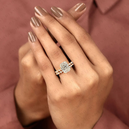 Designer Radiant Cut Moissanite Bridal Ring Set with Marquise and Round Diamond Accents