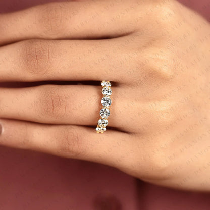 1.56 TCW Round Cut Lab Grown Diamond  Half Eternity Band Classic Sparkling Multi-Stone Stackable Anniversary Band for Women