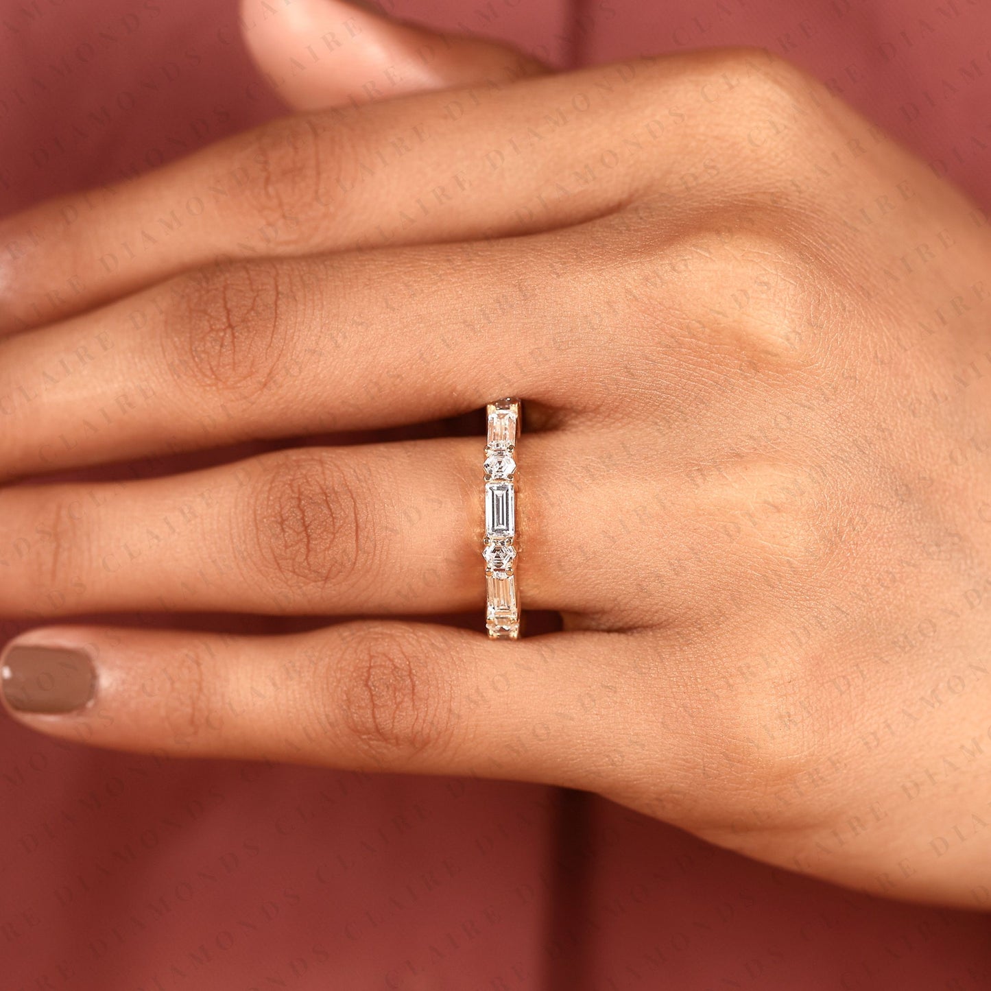 1.98 tcw baguette & octagon lab grown diamond band geometric eternity wedding stackable band modern bridal jewelry