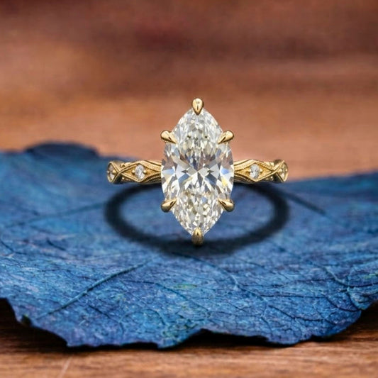 Marquise Cut Moissanite Engagement Ring Wedding Rings For Women Anniversary Gift For Her Bridal Handmade Promise Ring