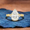 Pear Cut Moissanite Diamond Ring Three Stone Tulip Set Twisted Band Ring