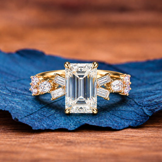 Emerald Cut Lab Grown Engagement Ring Hidden Halo Ring  Wedding Rings For Women Anniversary Ring Promise Gift For Her