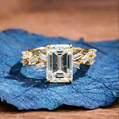 Emerald Cut Lab Grown Engagement Ring Hidden Halo Ring  Wedding Rings For Women Anniversary Ring Promise Gift For Her