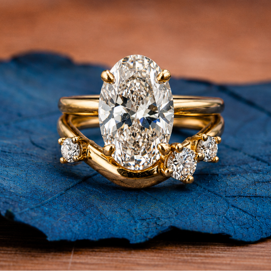 Oval Lab Diamond Engagement Ring Set  Lab Grown Wedding Ring Set  Anniversary Ring Set For Women