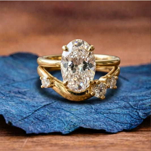 Oval Lab Diamond Engagement Ring Set  Lab Grown Wedding Ring Set  Anniversary Ring Set For Women