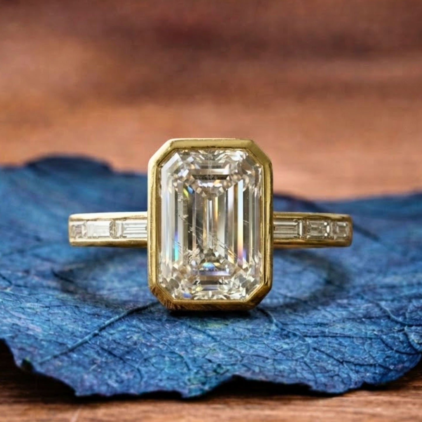bezel set emerald cut lab grown engagement ring  wedding ring anniversary ring for women channel set promise ring