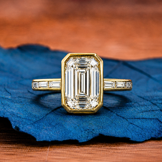 Bezel Set Emerald Cut Lab Grown Engagement Ring  Wedding Ring Anniversary Ring For Women Channel Set Promise Ring