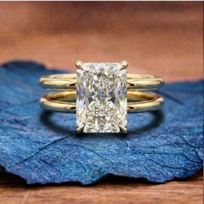 Double Band  Radiant Cut Moissanite Engagement Ring Hidden Halo Solitaire Ring Wedding Rings For Women Anniversary Ring