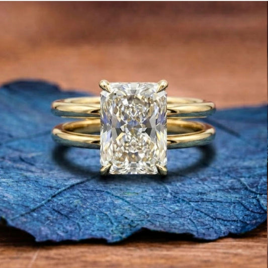 Double Band  Radiant Cut Lab Grown Engagement Ring Hidden Halo  Solitaire Ring Wedding Rings For Women Anniversary Ring