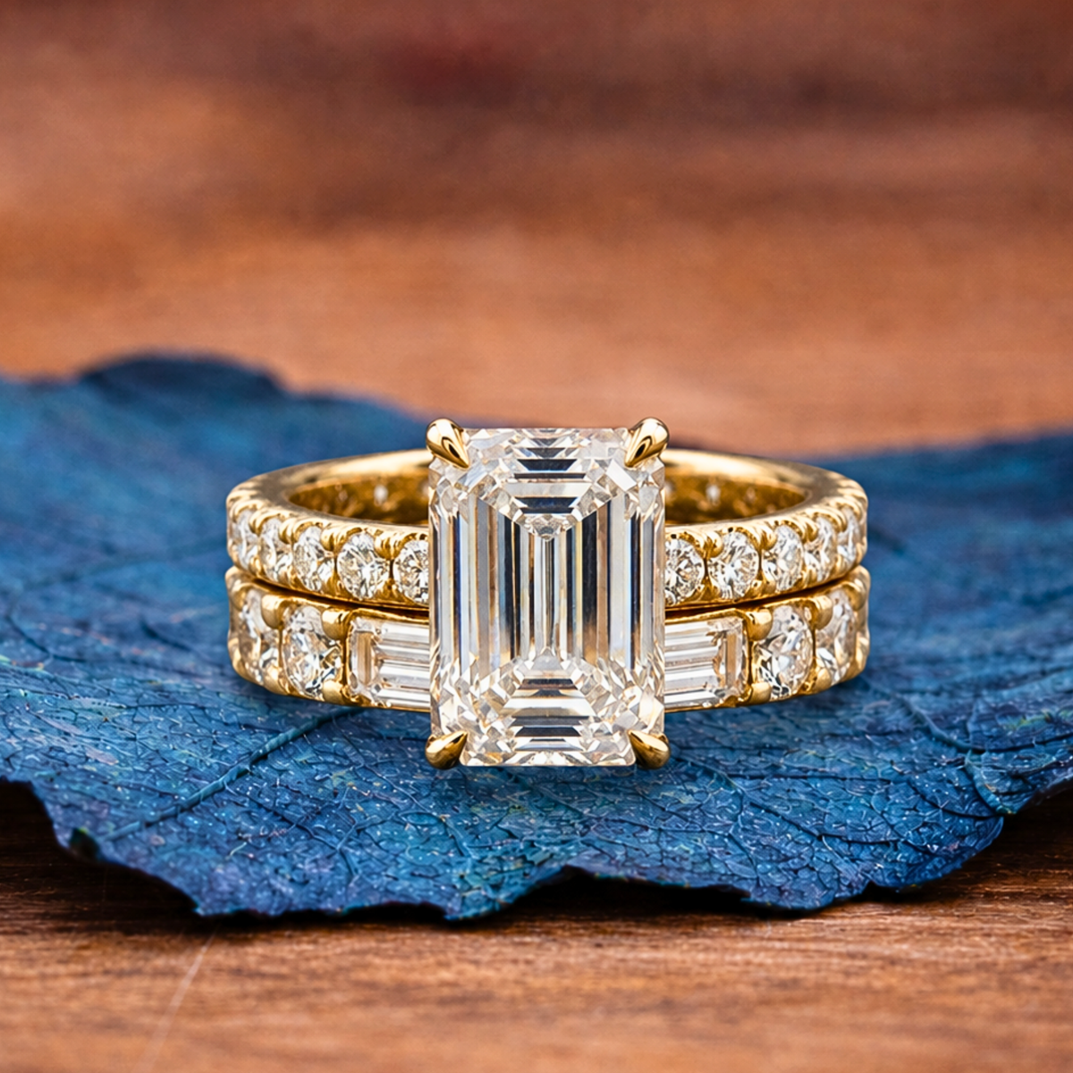 emerald cut moissanite engagement ring set  bridal set wedding ring with matching band anniversary ring set promise ring set