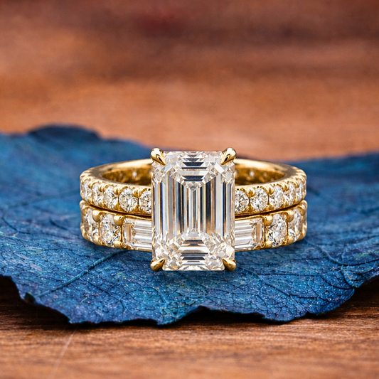 Emerald Cut Lab Grown Engagement Ring Set  Bridal Set Wedding Ring With Matching Band Anniversary Ring Set Promise Ring Set