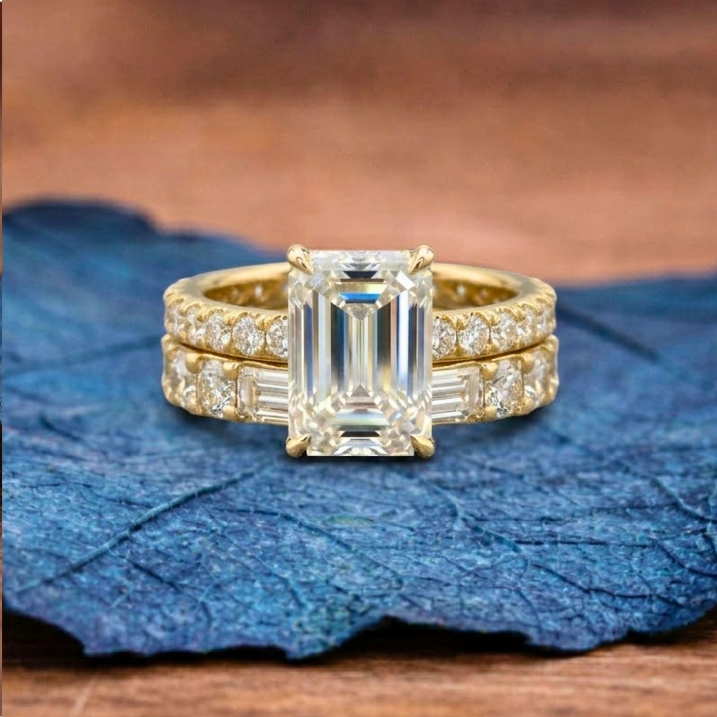 emerald cut lab grown engagement ring set  bridal set wedding ring with matching band anniversary ring set promise ring set