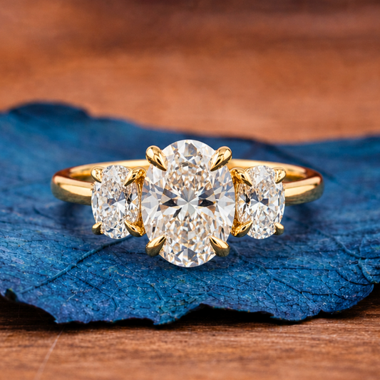 Three Stone Oval Cut Lab Grown Engagement Ring Trilogy Diamond Ring Wedding Ring Past Present Future Anniversary Ring