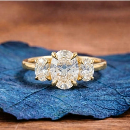 Three Stone Oval Cut Moissanite Engagement Ring Trilogy Diamond Ring Wedding Ring Past Present Future Anniversary Ring