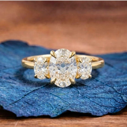 Three Stone Oval Cut Lab Grown Engagement Ring Trilogy Diamond Ring Wedding Ring Past Present Future Anniversary Ring