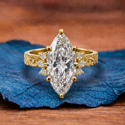 Art Deco  Marquise Cut Lab Grown Engagement Ring Cluster  Nature inspired Ring Vintage Wedding Ring Anniversary Ring