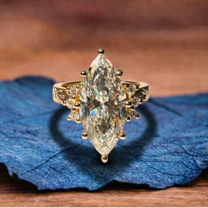 Art Deco  Marquise Cut Lab Grown Engagement Ring Cluster  Nature inspired Ring Vintage Wedding Ring Anniversary Ring