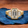 Bezel Set Emerald Cut Engagement Ring Three Stone Emerald Lab Grown Ring Wedding Ring Past Present Future Anniversary Ring