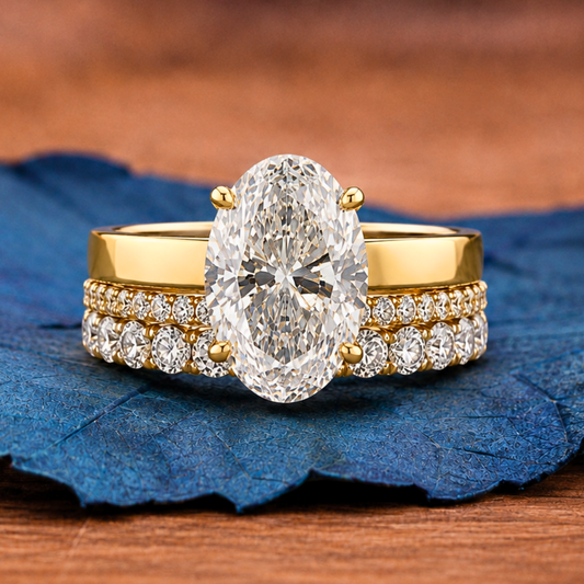 Oval Cut Moissanite Engagement Ring Set Solitaire Ring With Two Matching Band Set Bridal Set Wedding Ring Set Anniversary Set
