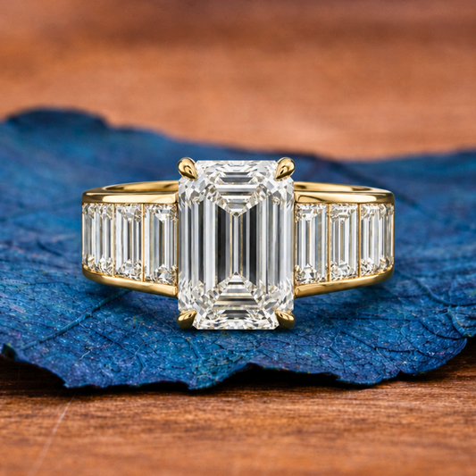 Emerald Cut Lab Grown Engagement Rings Wedding Ring Channel Set Baguette Band Ring Anniversary Ring For Women