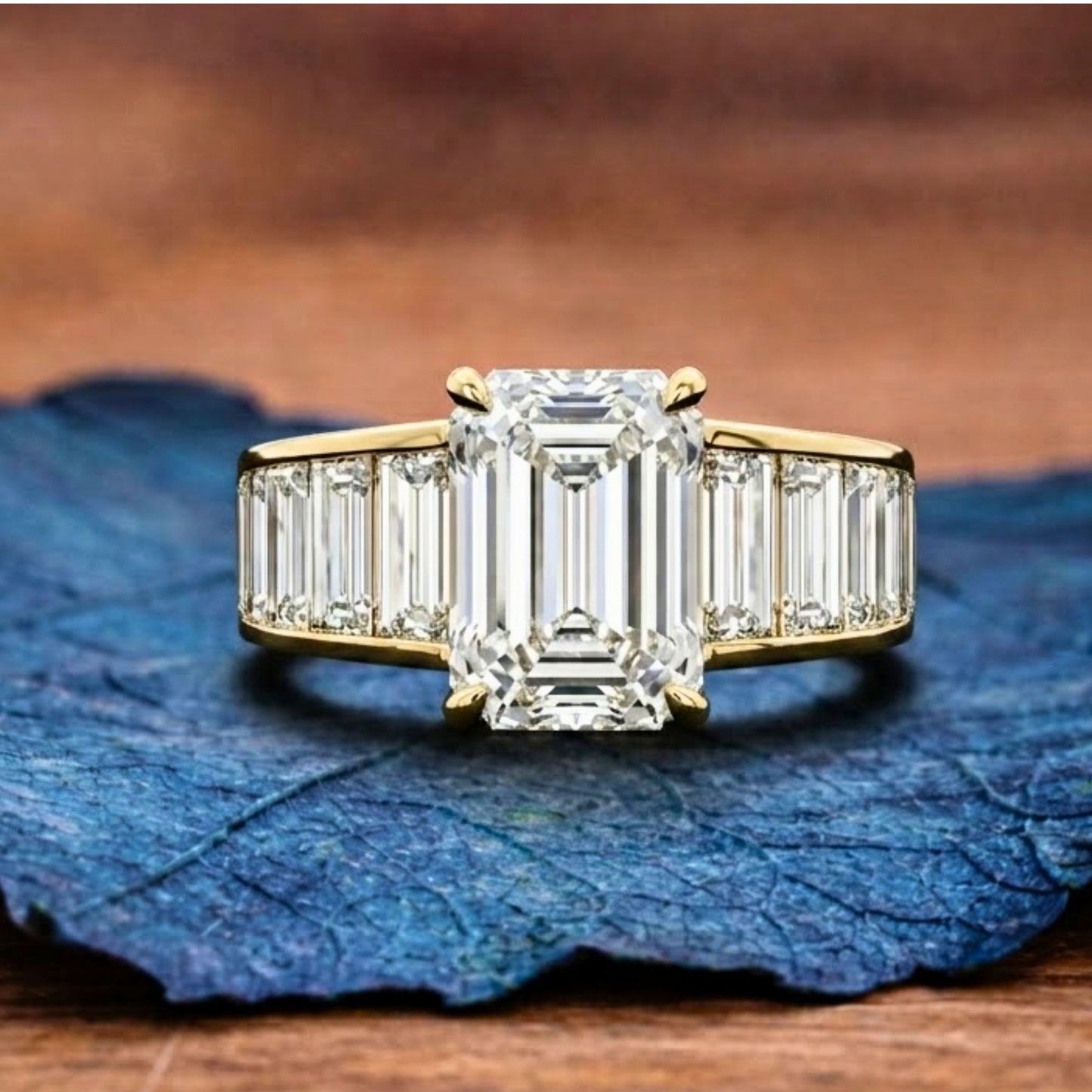emerald cut  moissanite engagement rings wedding ring channel set baguette band ring anniversary ring for women