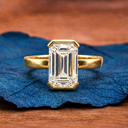 Half Bezel Set  Emerald Cut Lab Grown Engagement Rings Wedding Rings For Women Anniversary Ring Solitaire Promise Ring