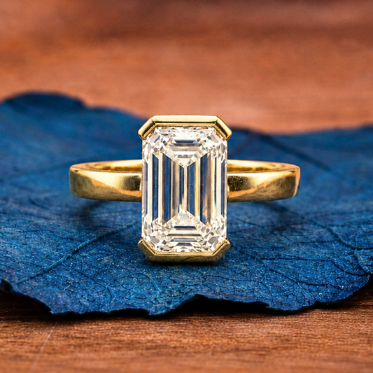 Half Bezel Set  Emerald Cut Lab Grown Engagement Rings Wedding Rings For Women Anniversary Ring Solitaire Promise Ring