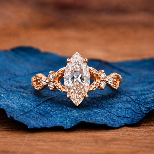 Marquise Cut Lab Grown Engagement Ring Art deco Solid Gold Wedding Ring