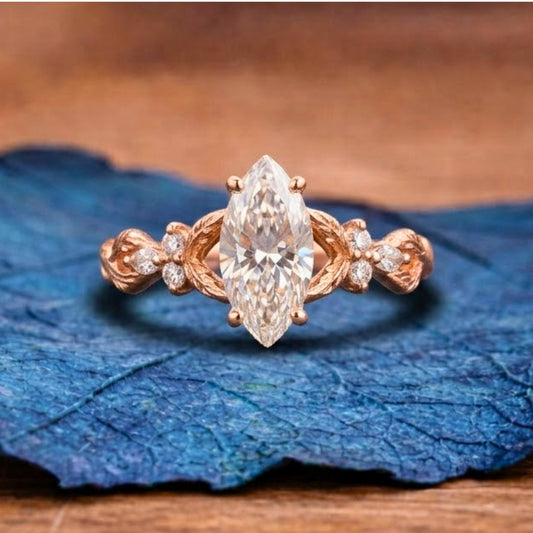 Marquise Cut Moissanite Engagement Ring Art deco  Wedding Ring