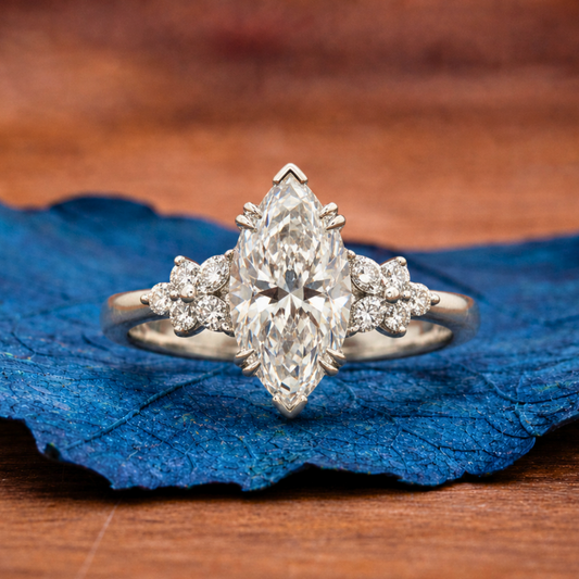 Marquise Art Deco Lab Grown Engagement Ring Solid Gold Bridal Wedding Ring