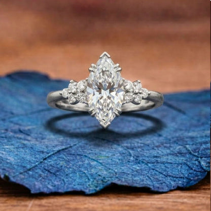 Marquise Art Deco Lab Grown Engagement Ring Solid Gold Bridal Wedding Ring