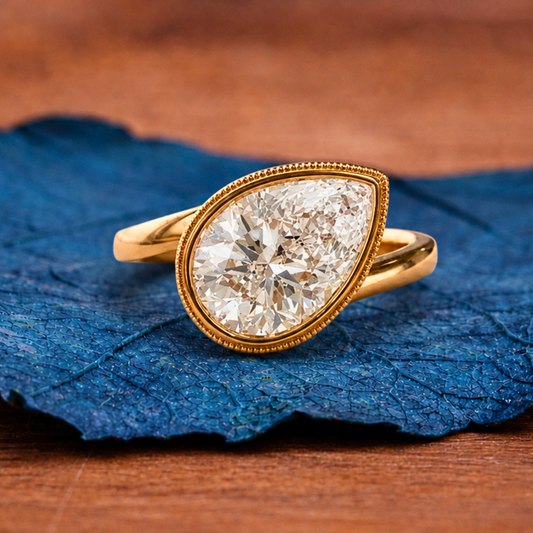 Bezel Set Pear Moissanite Engagement Ring East West Wedding Ring