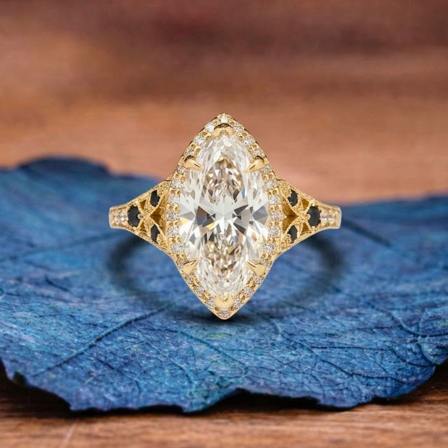 marquise halo set moissanite engagement ring vintage inspired wedding ring