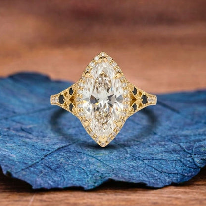 Marquise Halo Set Moissanite Engagement Ring Vintage inspired Wedding Ring